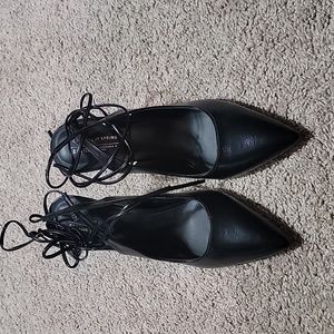 Spring, BED Foam, ankle tie high heel, black size 8.5